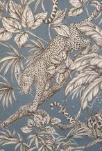 300x280cm! Raro panamestof met Leopardi - blauw duifkleur -