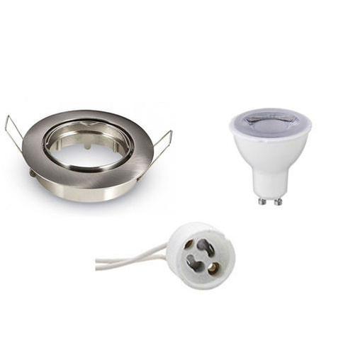 LED Spot Set BSE GU10 Rond 6W 6400K Dimbaar Mat Chroom, Huis en Inrichting, Lampen | Spots, Plafondspot of Wandspot, Nieuw, Led