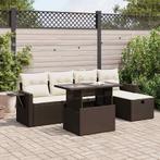vidaXL 6-delige Loungeset met kussens poly rattan bruin, Verzenden, Nieuw, Rotan, Loungeset