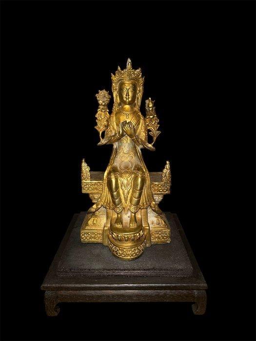 Maitreya beeld brons - Brons, Verguld - Nepal (Zonder, Antiek en Kunst, Antiek | Overige Antiek