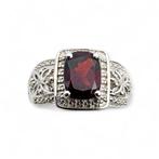 Zonder minimumprijs - Ring Zilver - Garnet, diamant, Nieuw