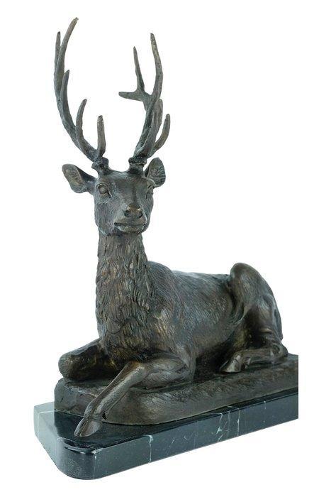 sculptuur, Reclining Deer - 39 cm - Brons, Marmer, Antiek en Kunst, Curiosa en Brocante