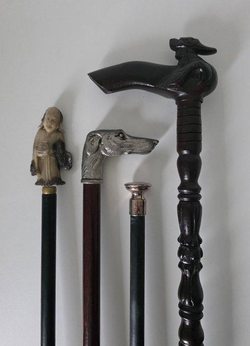 4 Stuks Wandelstok - Zilver, Hout, Metaal - Zilver 835, Antiek en Kunst, Antiek | Goud en Zilver