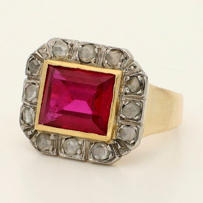 Ring - 18 karaat Geel goud Robijn - Diamant, Sieraden, Tassen en Uiterlijk, Ringen