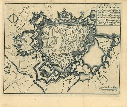 Stadsplattegrond van Ypres, Antiek en Kunst, Kunst | Etsen en Gravures