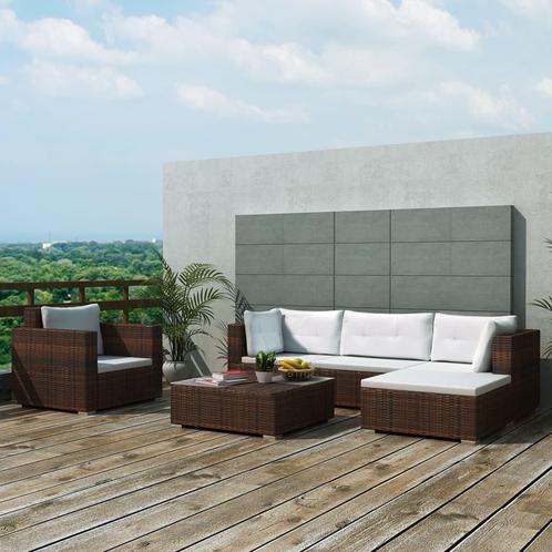 vidaXL 6-delige Loungeset met kussens poly rattan bruin, Tuin en Terras, Tuinsets en Loungesets, Loungeset, Nieuw, 6 zitplaatsen