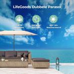 2dekans | LifeGoods Dubbele Parasol - 270x460cm - tot 15, Ophalen of Verzenden, Zo goed als nieuw