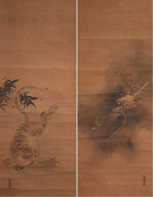Double scroll - Dragon and Tiger - Both Powerful Symbols -, Antiek en Kunst, Antiek | Overige Antiek