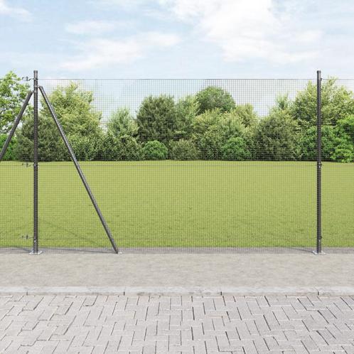 vidaXL gelast draadhek met 7 flenspalen Grijs 1,6x10 m Staal, Tuin en Terras, Schuttingen, Nieuw, IJzer, Verzenden