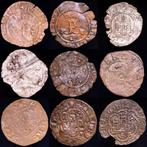 Spanje. Lote de nueve (9) monedas de cobre y vellón Destacan