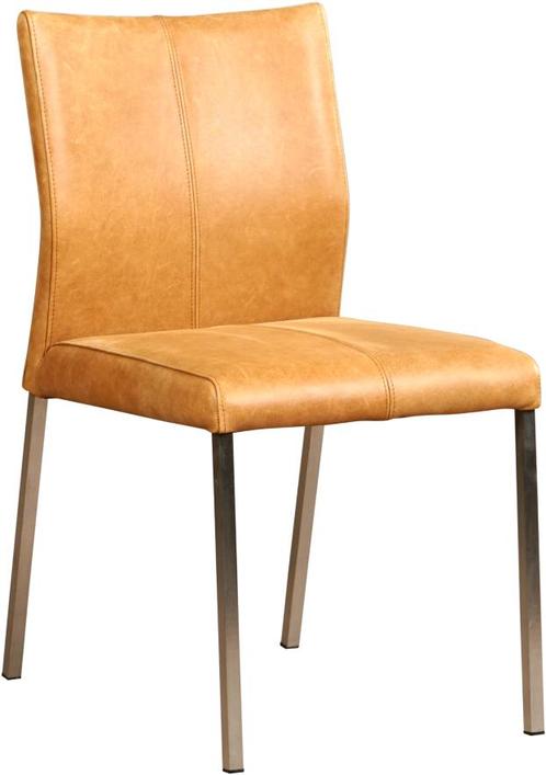 Cognac leren moderne eetkamerstoel - poot vierkant rvs - Vin, Huis en Inrichting, Stoelen, Eén, Overige kleuren, Nieuw, Leer, Ophalen of Verzenden