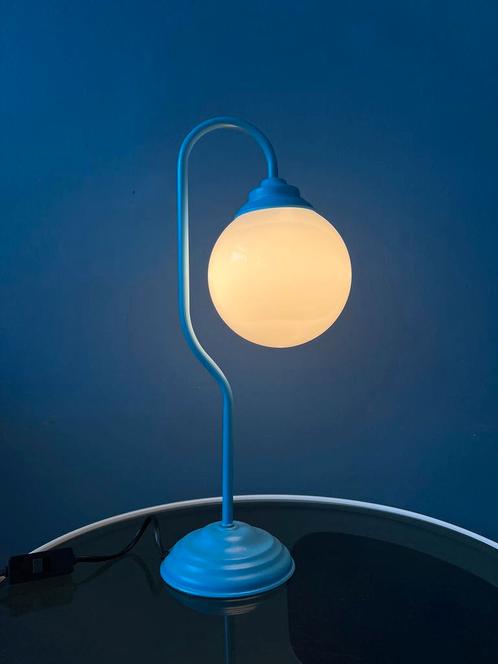 80s Blue Opaline Glass Table Lamp, Huis en Inrichting, Lampen | Tafellampen, Ophalen of Verzenden