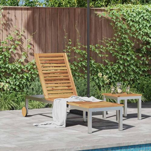 vidaXL Ligbed met Wielen 207 x 58 x 35 cm Van Massief, Tuin en Terras, Ligbedden, Nieuw, Verzenden