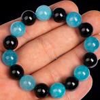 12mm bollen Elegante armband van aquamarijn en zwarte onyx.
