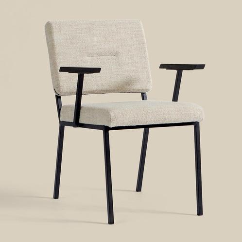 *WOONWINKEL* Zand Eetkamerstoel Met Armleuningen, Huis en Inrichting, Stoelen, Nieuw, Stof, Verzenden
