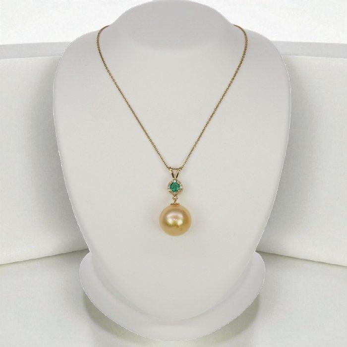 Hanger - 14 karaat Geel goud Smaragd - Diamant - Smaragden &, Sieraden, Tassen en Uiterlijk, Antieke sieraden