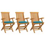 vidaXL Tuinstoelen 3 st met blauwe kussens massief teakhout, Tuin en Terras, Tuinstoelen, Verzenden, Nieuw, Teakhout