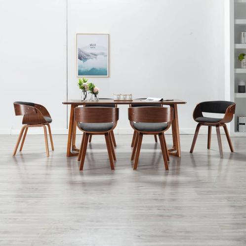 vidaXL Eetkamerstoelen 6 st gebogen hout en stof grijs, Huis en Inrichting, Stoelen, Grijs, Nieuw, Verzenden