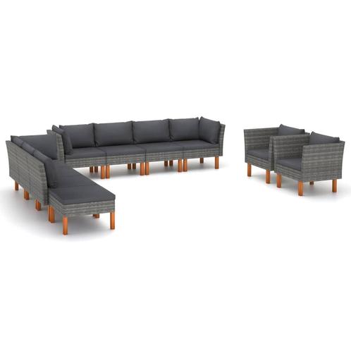 vidaXL 10-delige Loungeset poly rattan en eucalyptushout, Tuin en Terras, Tuinsets en Loungesets, Loungeset, Nieuw, Rotan, Verzenden