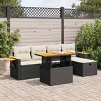 vidaXL 6-delige Loungeset met kussens poly rattan zwart, Tuin en Terras, Verzenden, Nieuw, Rotan, Loungeset