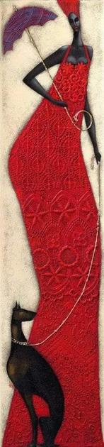 Kunstdruk Ira Tsantekidou - Lady in Red 32x128cm, Nieuw, Verzenden