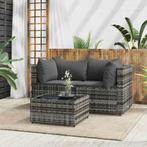 vidaXL 3-delige Loungeset met kussens poly rattan grijs, Verzenden, Nieuw, Rotan, Loungeset