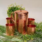 Puur Koperen Set: Kan (±1,5 l) + 4 Bekers Gehamerd, Huis en Inrichting, Ophalen of Verzenden, Nieuw