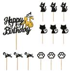 Poezen taart en cupcaketopper set Happy Birthday 13-delig, Verzenden, Nieuw