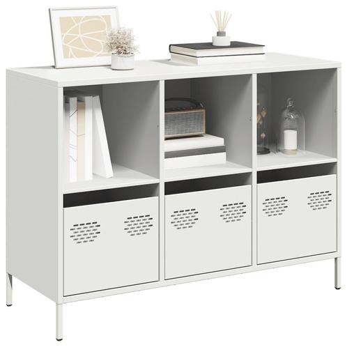 vidaXL Dressoir 101,5x39x73,5 cm koudgewalst staal wit, Huis en Inrichting, Kasten | Dressoirs, Nieuw, Metaal, Verzenden