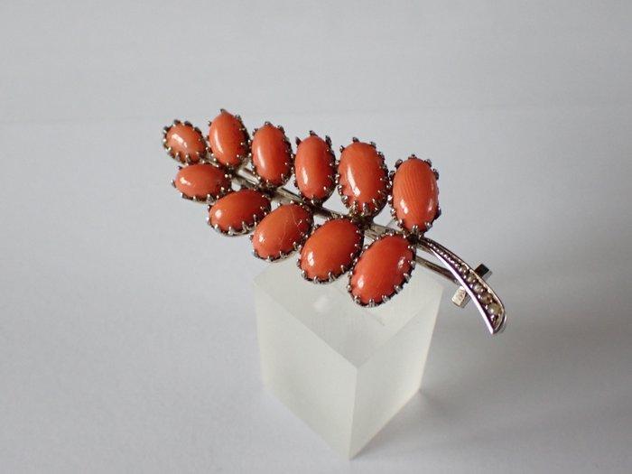 Zilver - Broche - Art Deco Koraal broche, Antiek en Kunst, Kunst | Designobjecten