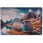 Metalen Plaatje - Retro Camper Lichtblauw Bergen & Bergmeer, Ophalen of Verzenden, Nieuw
