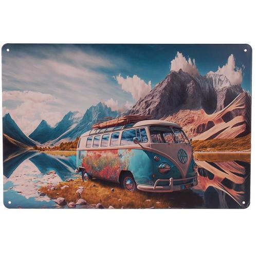 Metalen Plaatje - Retro Camper Lichtblauw Bergen & Bergmeer, Huis en Inrichting, Woonaccessoires | Tekstborden en Spreuken, Nieuw