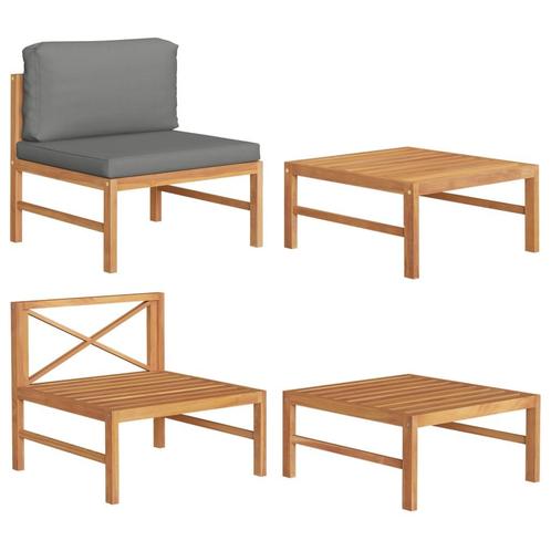 vidaXL 2-delige Loungeset met donkergrijze kussens teakhout, Tuin en Terras, Tuinsets en Loungesets, Loungeset, Nieuw, Hout, Verzenden