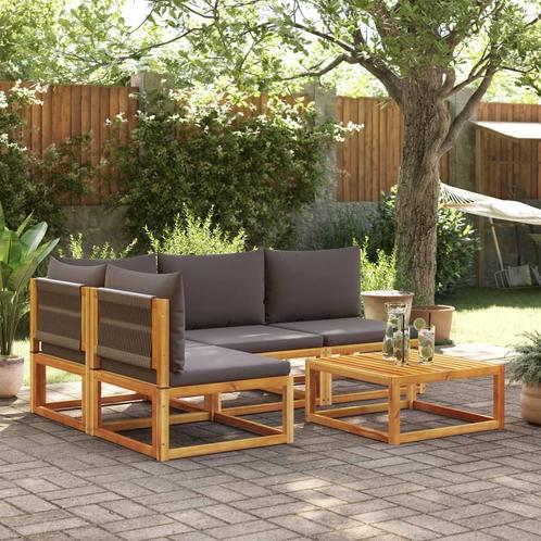 vidaXL 5-delige Loungeset met kussens massief acaciahout, Tuin en Terras, Tuinsets en Loungesets, Loungeset, Nieuw, Hardhout, Verzenden