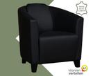 Leren fauteuil Press - Hermes Nero (zwart) - Poten hout, Huis en Inrichting, Fauteuils, Nieuw, Ophalen of Verzenden, Eigentijds, Klassiek, Retro, Romantisch, Vintage