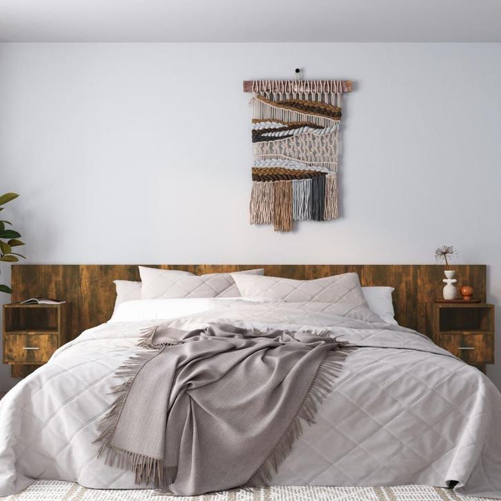 vidaXL Hoofdbord met kastjes bewerkt hout gerookt, Huis en Inrichting, Slaapkamer | Bedden, Bruin, Nieuw, Hout, Verzenden