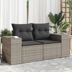 vidaXL Tuinbank 2-zits met kussens poly rattan grijs, Verzenden, Nieuw, Rotan