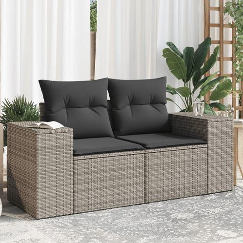 vidaXL Tuinbank 2-zits met kussens poly rattan grijs, Tuin en Terras, Tuinsets en Loungesets, Nieuw, Rotan, Verzenden