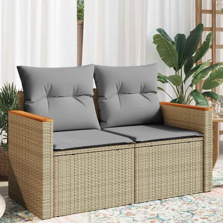 vidaXL Tuinbank 2-zits met kussens poly rattan beige, Tuin en Terras, Tuinsets en Loungesets, Nieuw, Rotan, Verzenden