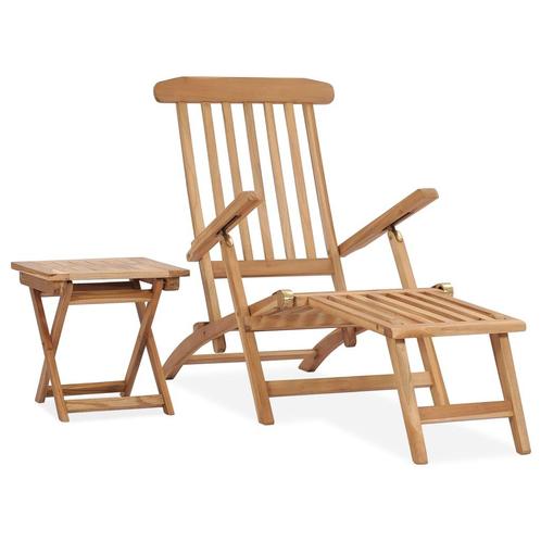 vidaXL Ligstoel met voetensteun en tafel massief teakhout, Tuin en Terras, Ligbedden, Nieuw, Verzenden