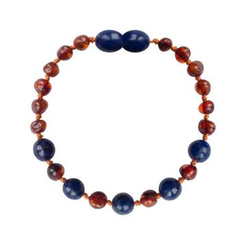 Barnsteen Volwassenen armband - cognac - lapis lazuli (19 beschikbaar voor biedingen