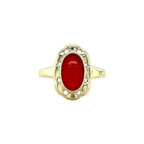 Gouden vintage ring met bloedkoraal 14 krt, Sieraden, Tassen en Uiterlijk, Ringen, Nieuw, Ophalen of Verzenden