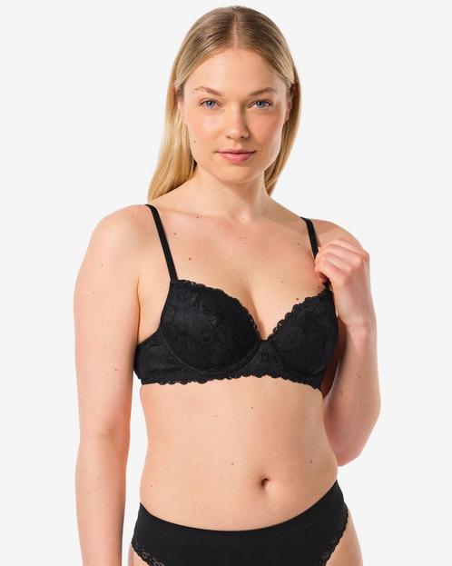 HEMA Voorgevormde bh met kant met beugel zwart, Kleding | Dames, Ondergoed en Lingerie, Verzenden