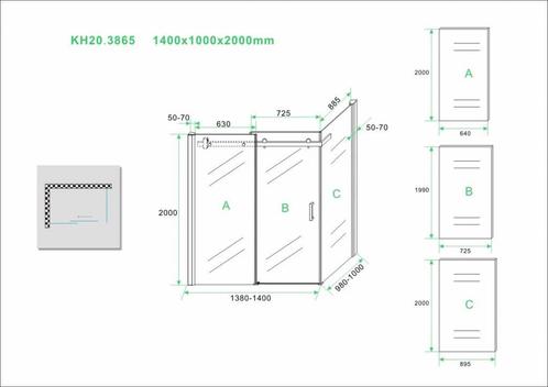 Aanbieding: Wiesbaden douchedeur + zijwand 1400x1000x2000, Doe-het-zelf en Verbouw, Sanitair, Ophalen of Verzenden