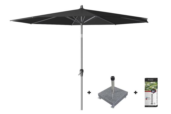 Platinum Riva stokparasol 3 m. rond - black met voet en hoes, Tuin en Terras, Tuinsets en Loungesets, Nieuw, Overige materialen
