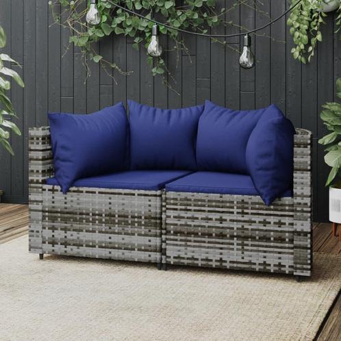 vidaXL Tuinhoekbanken met kussens 2 st poly rattan grijs, Tuin en Terras, Tuinsets en Loungesets, Nieuw, Rotan, Verzenden