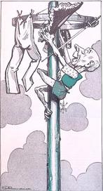 Spotprent met man aan de mast (lijst optie, Lithos), Verzenden