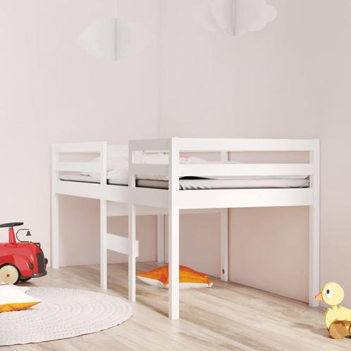 vidaXL Hoogslaper massief grenenhout wit 90x200 cm, Huis en Inrichting, Slaapkamer | Bedden, 90 cm, 200 cm, Wit, Eenpersoons, Nieuw