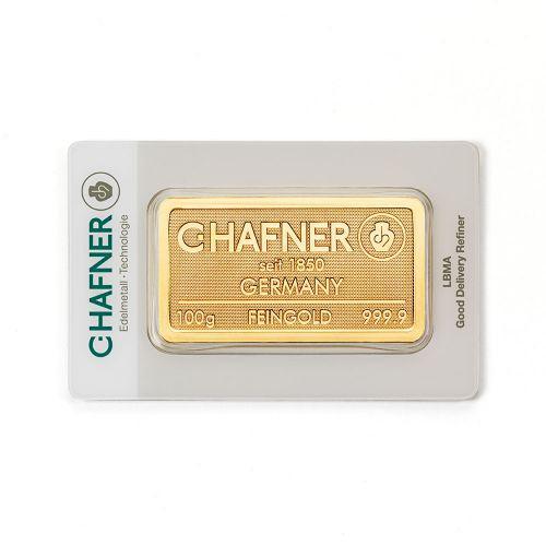 100 gram goudbaar C. Hafner met certificaat LBMA, Postzegels en Munten, Edelmetalen en Baren, Goud, Verzenden