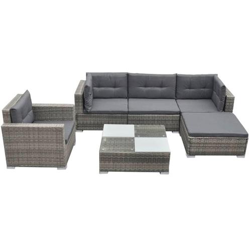 vidaXL 6-delige Loungeset met kussens poly rattan grijs, Tuin en Terras, Tuinsets en Loungesets, Loungeset, Nieuw, 6 zitplaatsen
